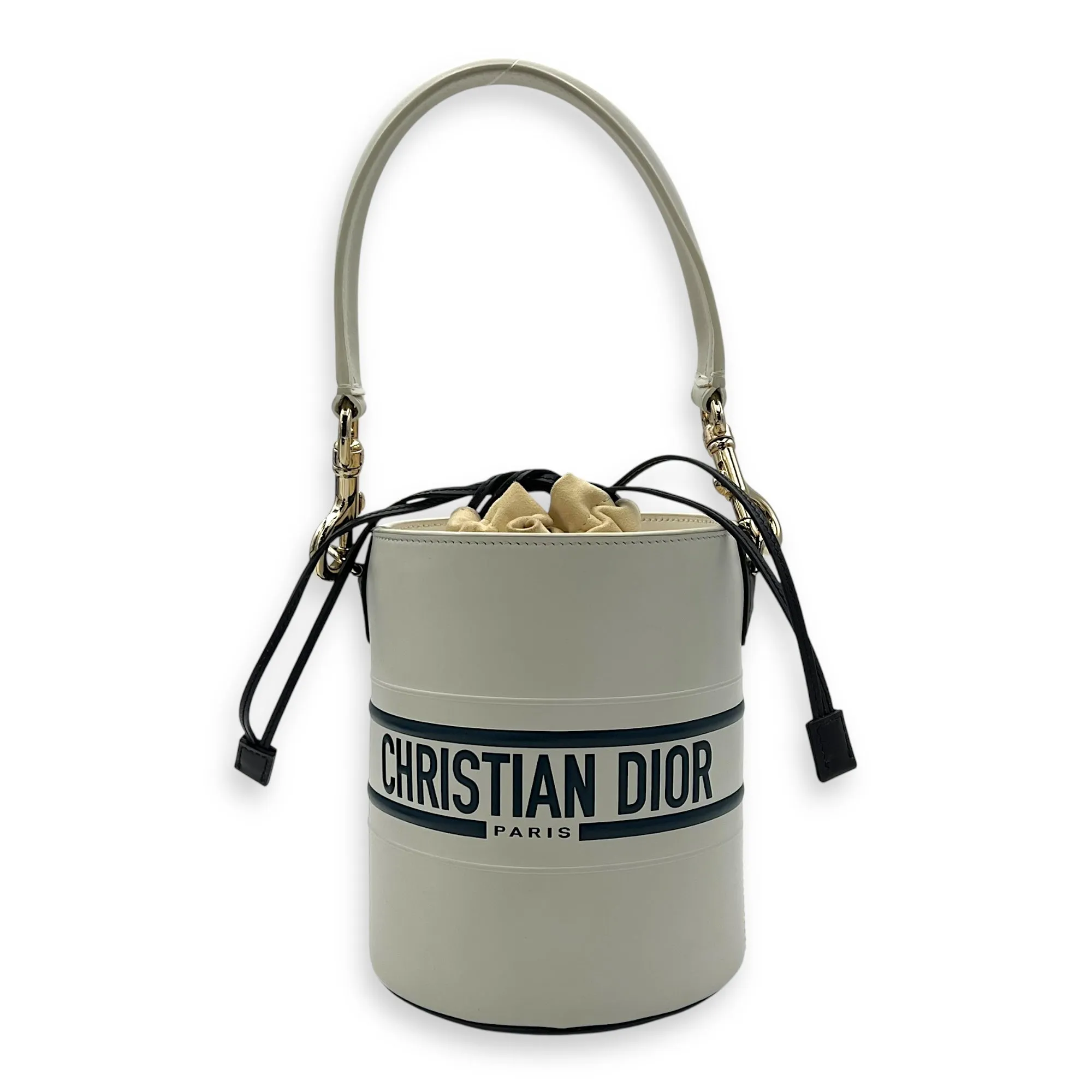 Vibe Bucket Bag White in Calfskin, Gold hardware