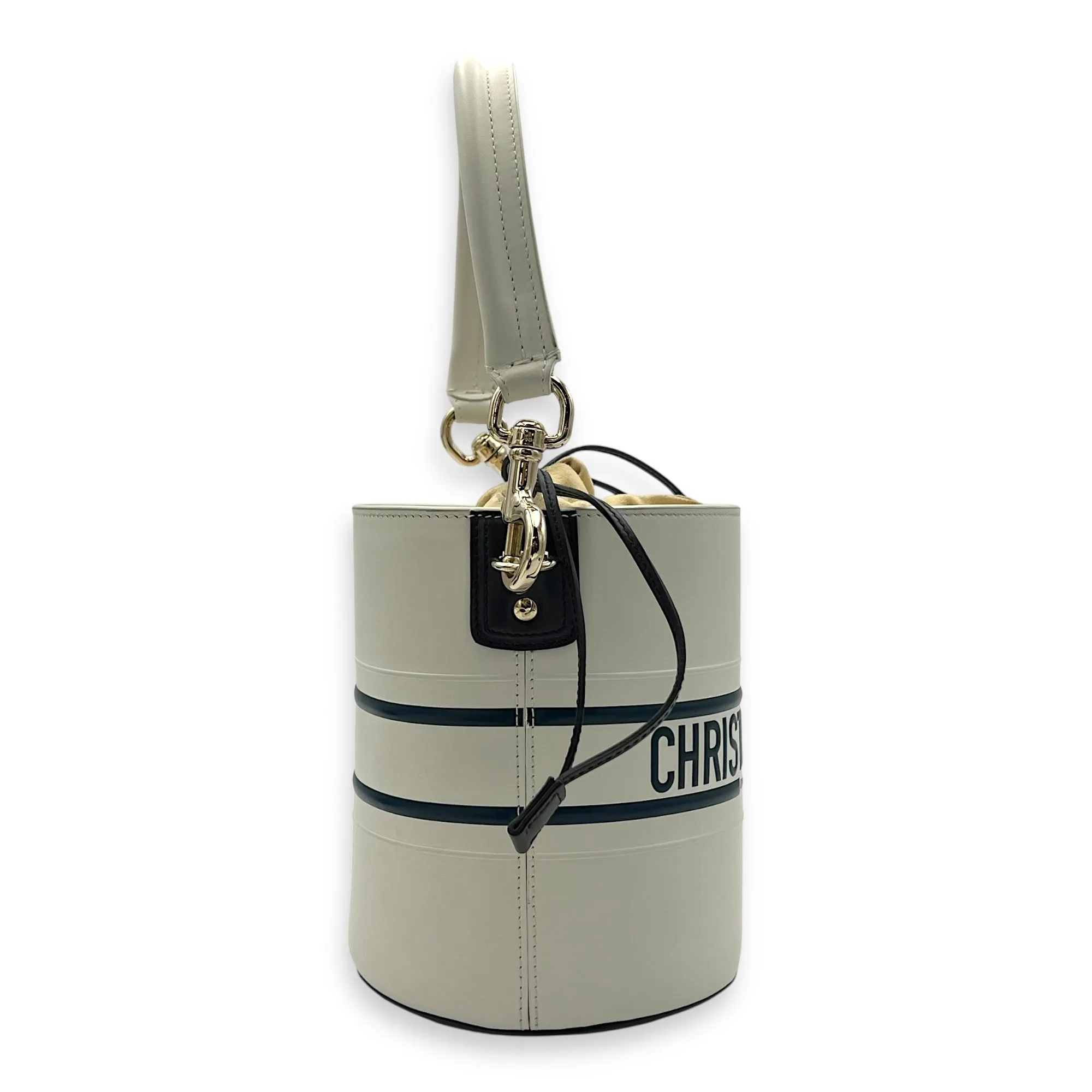 Vibe Bucket Bag White in Calfskin, Gold hardware