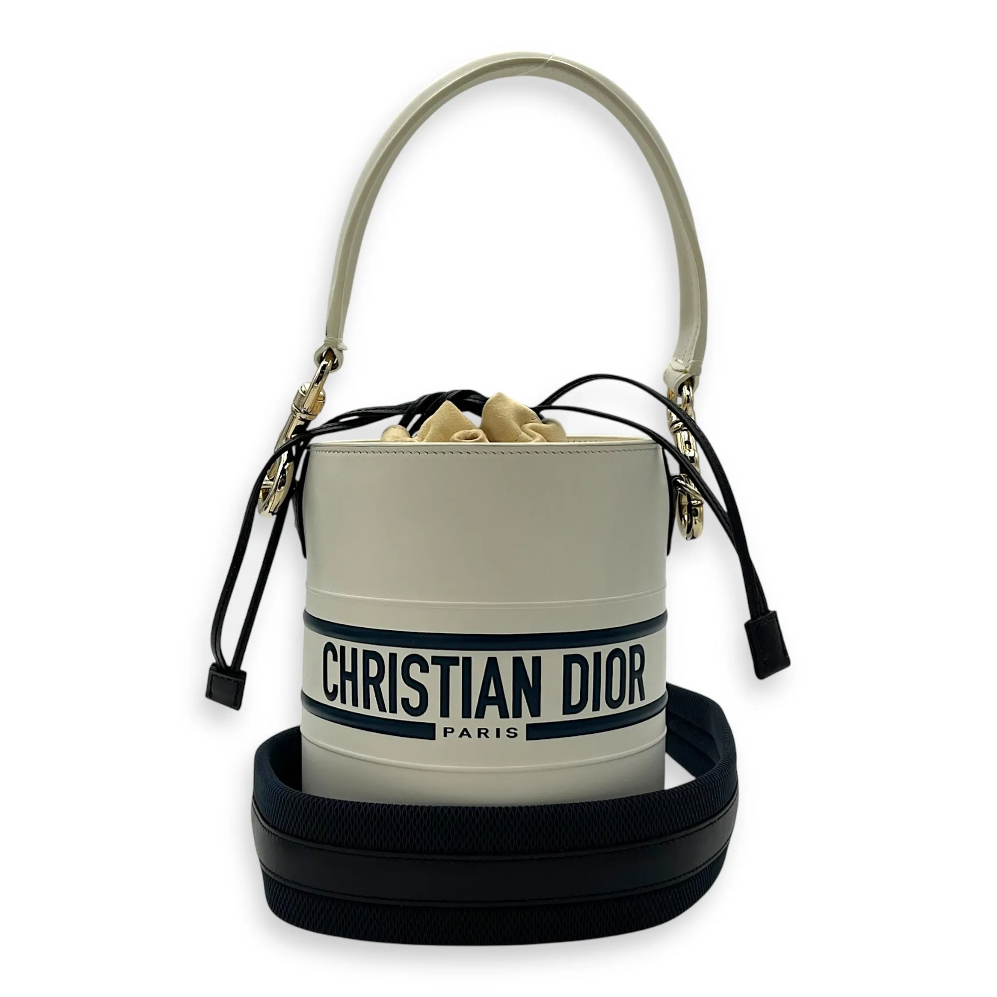 Vibe Bucket Bag White in Calfskin, Gold hardware