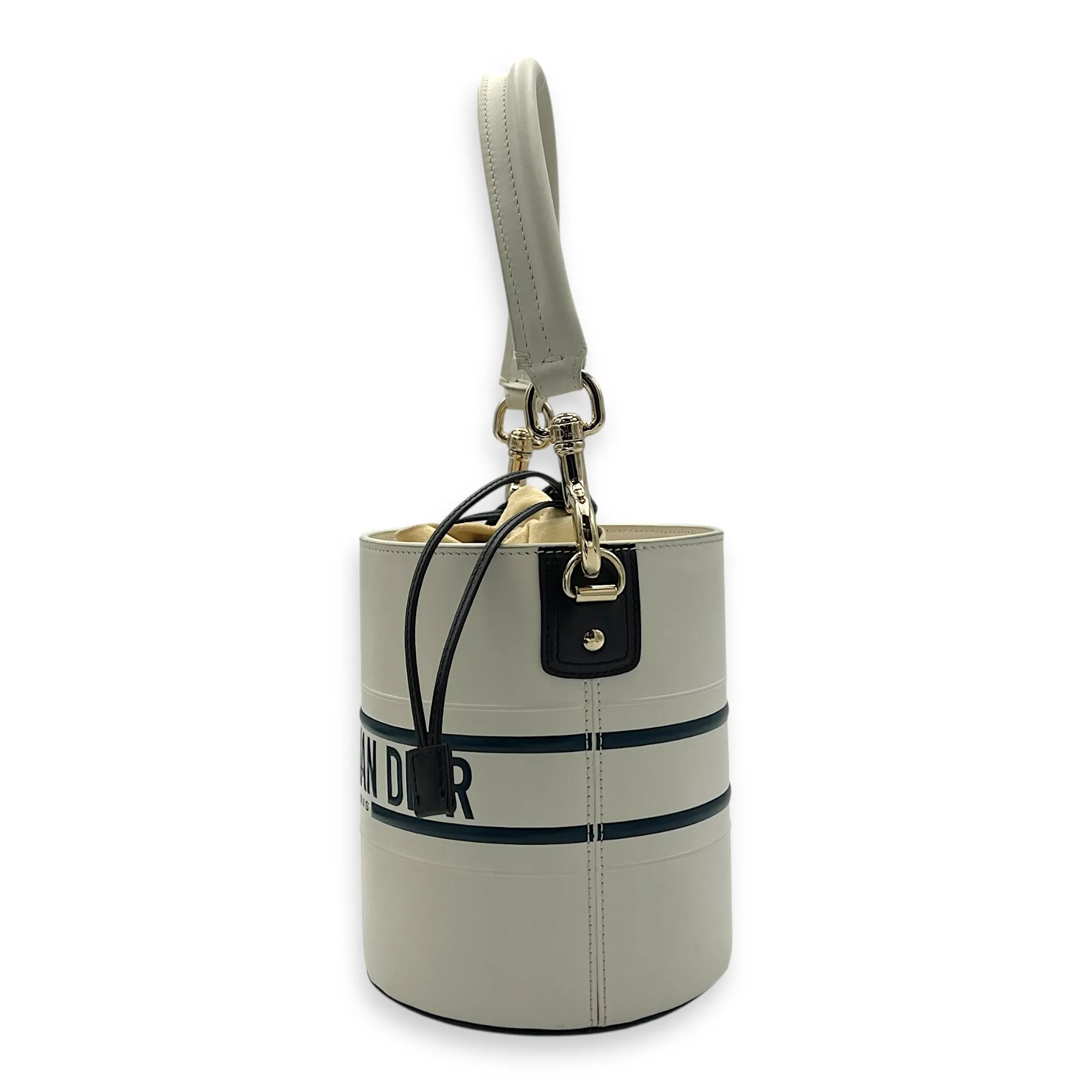 Vibe Bucket Bag White in Calfskin, Gold hardware