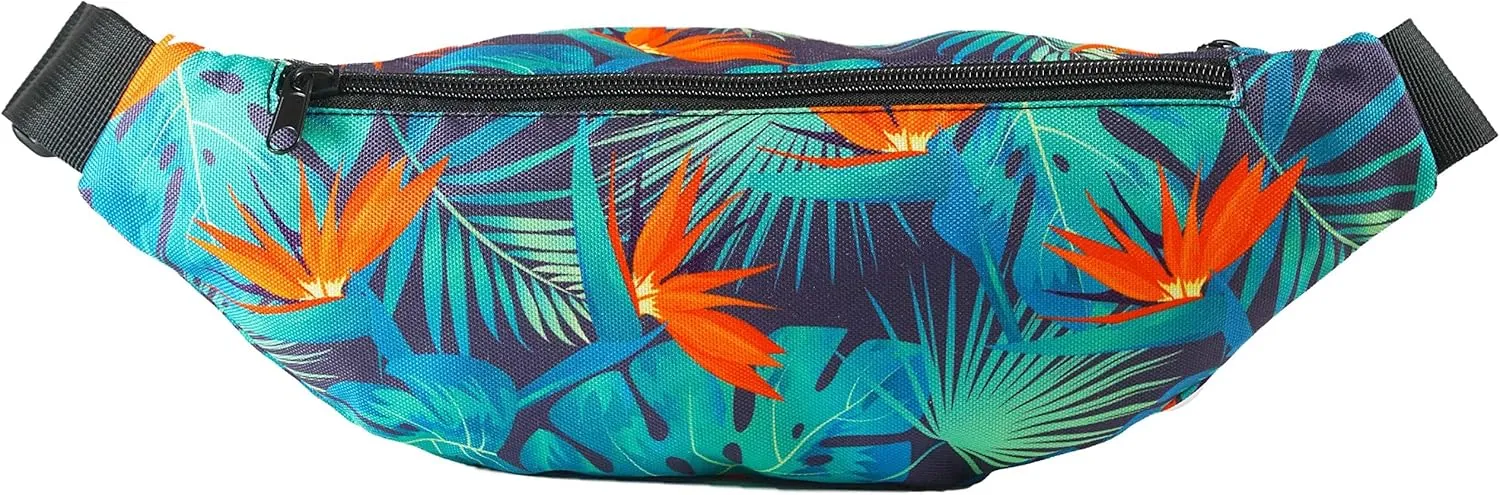 Vibe Festival Gear Fanny Pack for Men Women - Many Prints - Black Holographic Silver Gold Cute Waist Bag for Festival Rave Hiking Running Cycling
