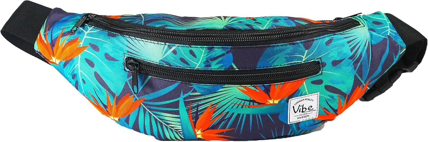 Vibe Festival Gear Fanny Pack for Men Women - Many Prints - Black Holographic Silver Gold Cute Waist Bag for Festival Rave Hiking Running Cycling