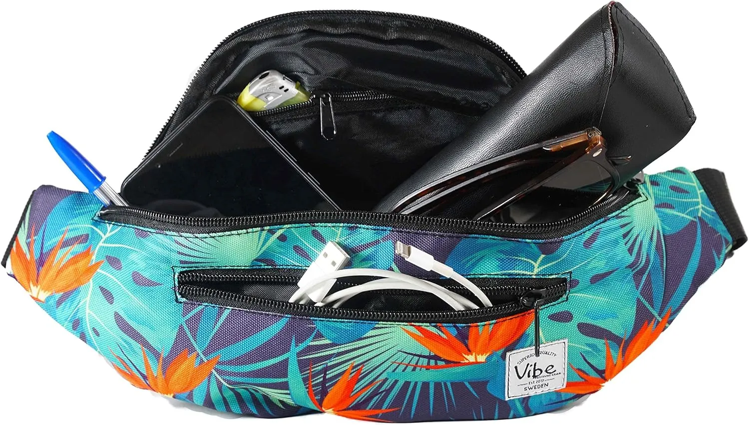 Vibe Festival Gear Fanny Pack for Men Women - Many Prints - Black Holographic Silver Gold Cute Waist Bag for Festival Rave Hiking Running Cycling