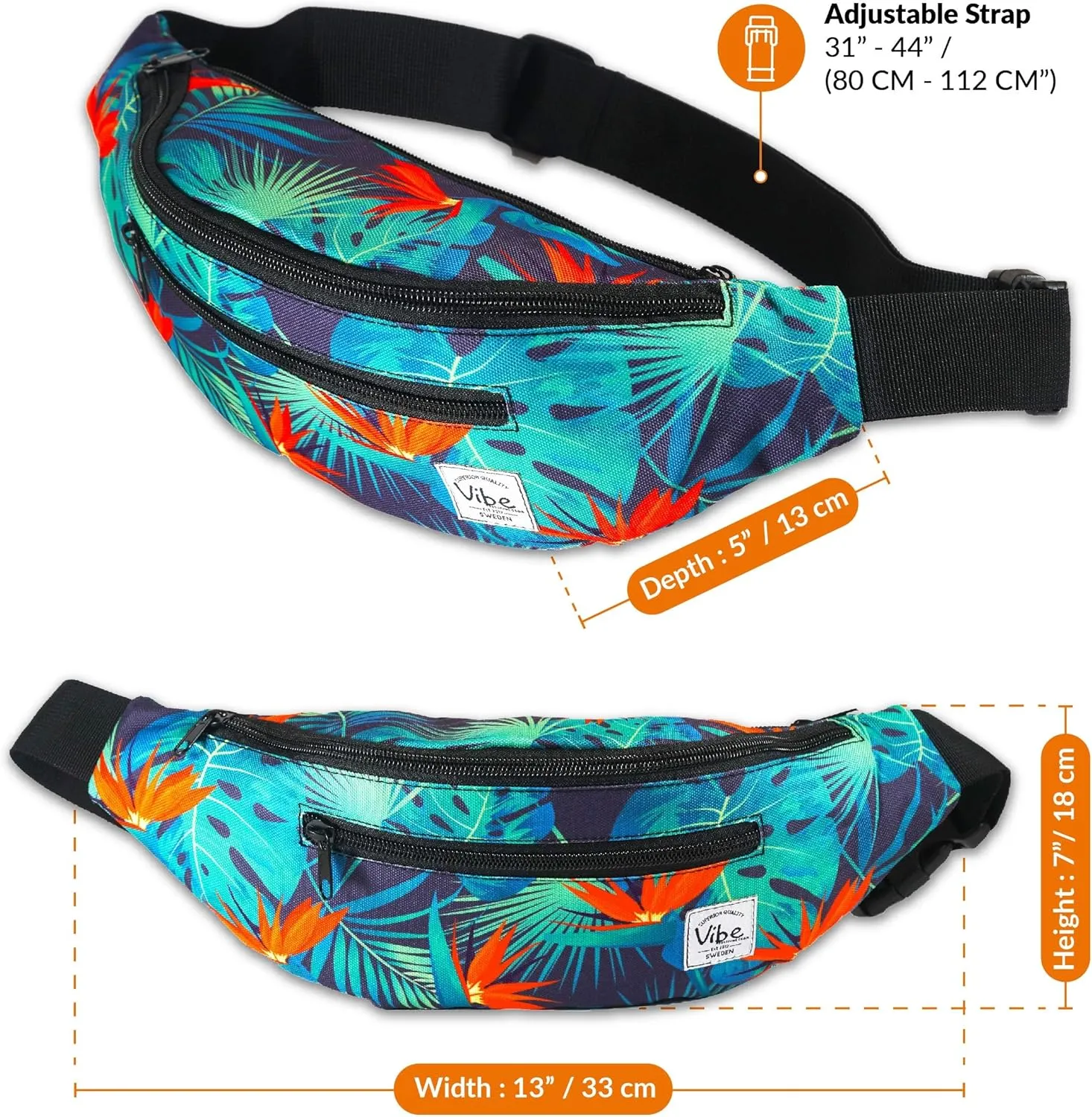 Vibe Festival Gear Fanny Pack for Men Women - Many Prints - Black Holographic Silver Gold Cute Waist Bag for Festival Rave Hiking Running Cycling