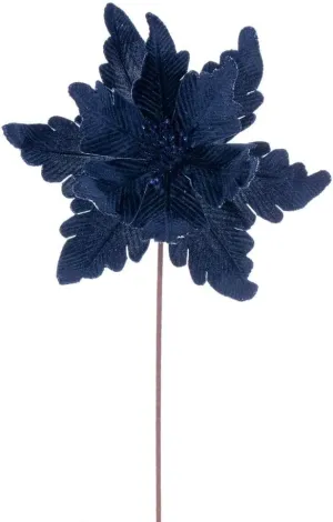 Vickerman 13" x 20" Midnight Blue Deluxe Velvet Poinsettia Stem. It Includes Three Pieces per Bag.