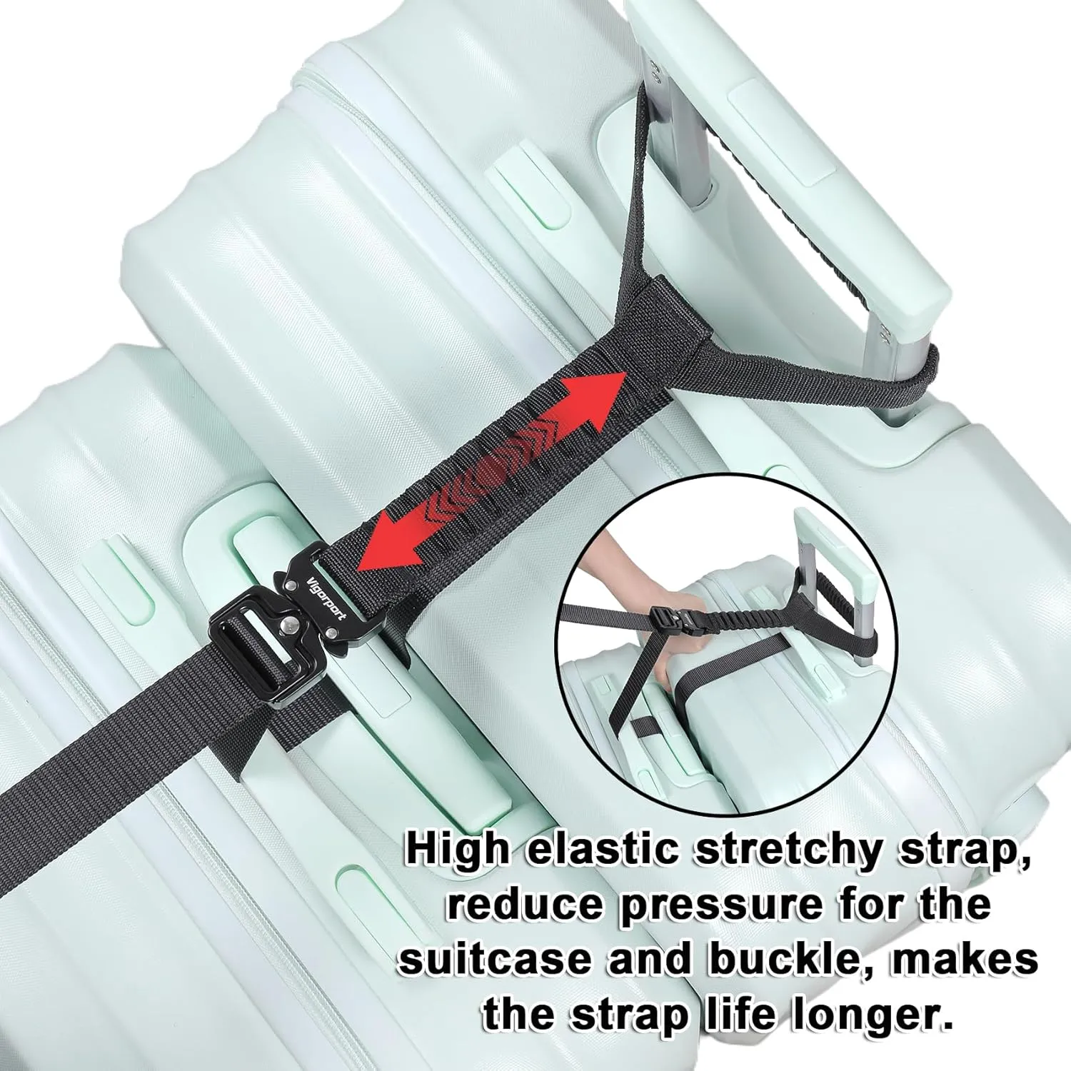 Vigorport Luggage Straps, Straps for Suitcase, Add A Bag Stretchable Attachment Accessories for Connect Your 3 Luggage Together (Black, 1.25" Width)