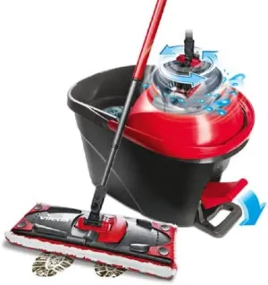Vileda Ultramax Turbo 2-in-1 Floor Mop Complete Set, Mop with Telescopic Handle, Microfibre Cover and Bucket with Power Spinner, for All Hard Floors, Handle Length 75-130 cm, Eco Packaging