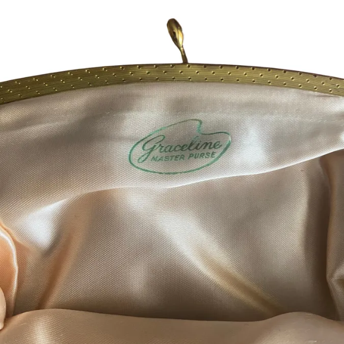 Vintage 1940’s-50’s Black Velvet/Gold Evening Bag with Pastel Pink Lining