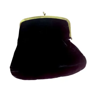 Vintage 1940’s-50’s Black Velvet/Gold Evening Bag with Pastel Pink Lining