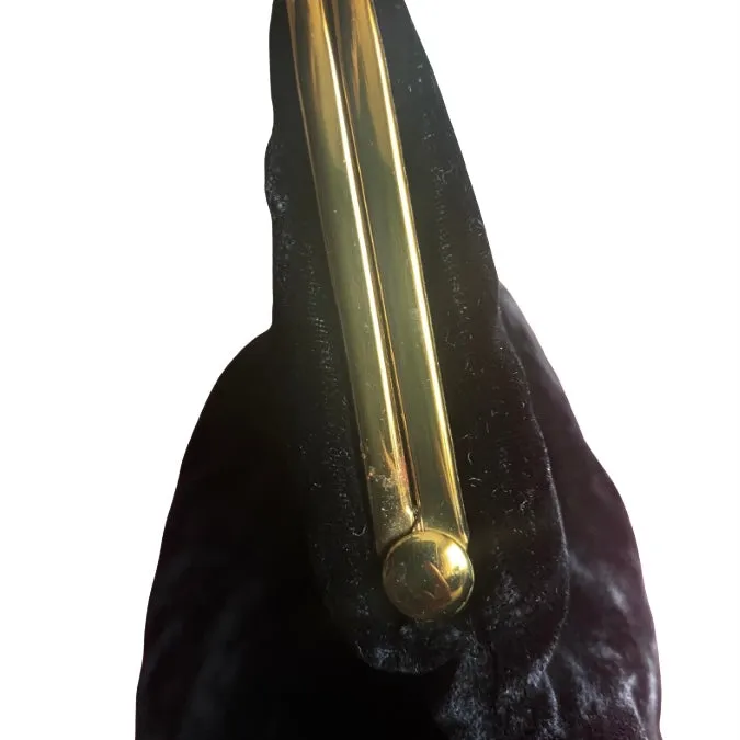 Vintage 1940’s-50’s Black Velvet/Gold Evening Bag with Pastel Pink Lining