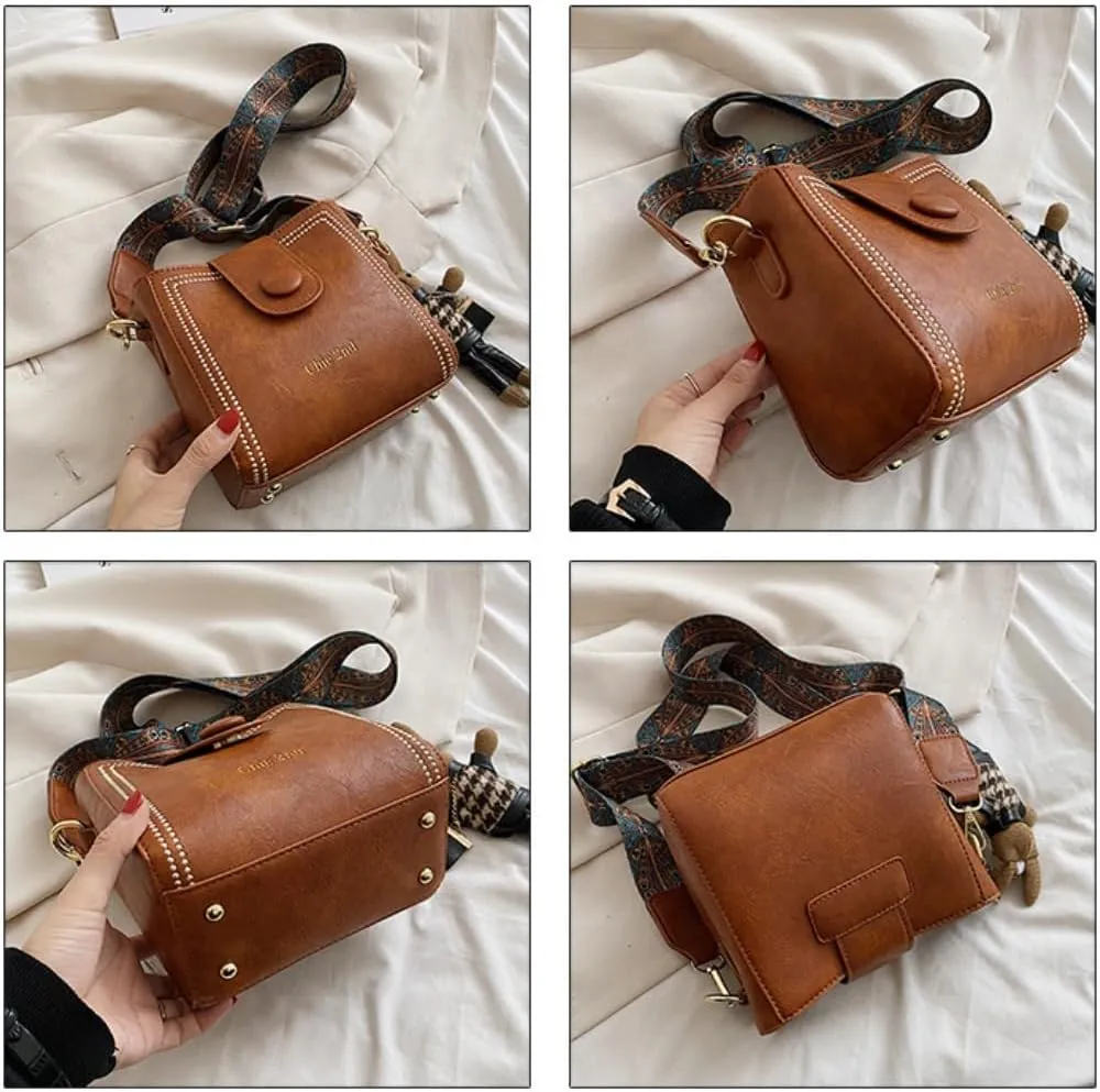 Vintage Fashion Bag With Adjustable Wider Shoulder Strap, Vintage Water Bucket Bag, Square Crossbody Small Bags for Women