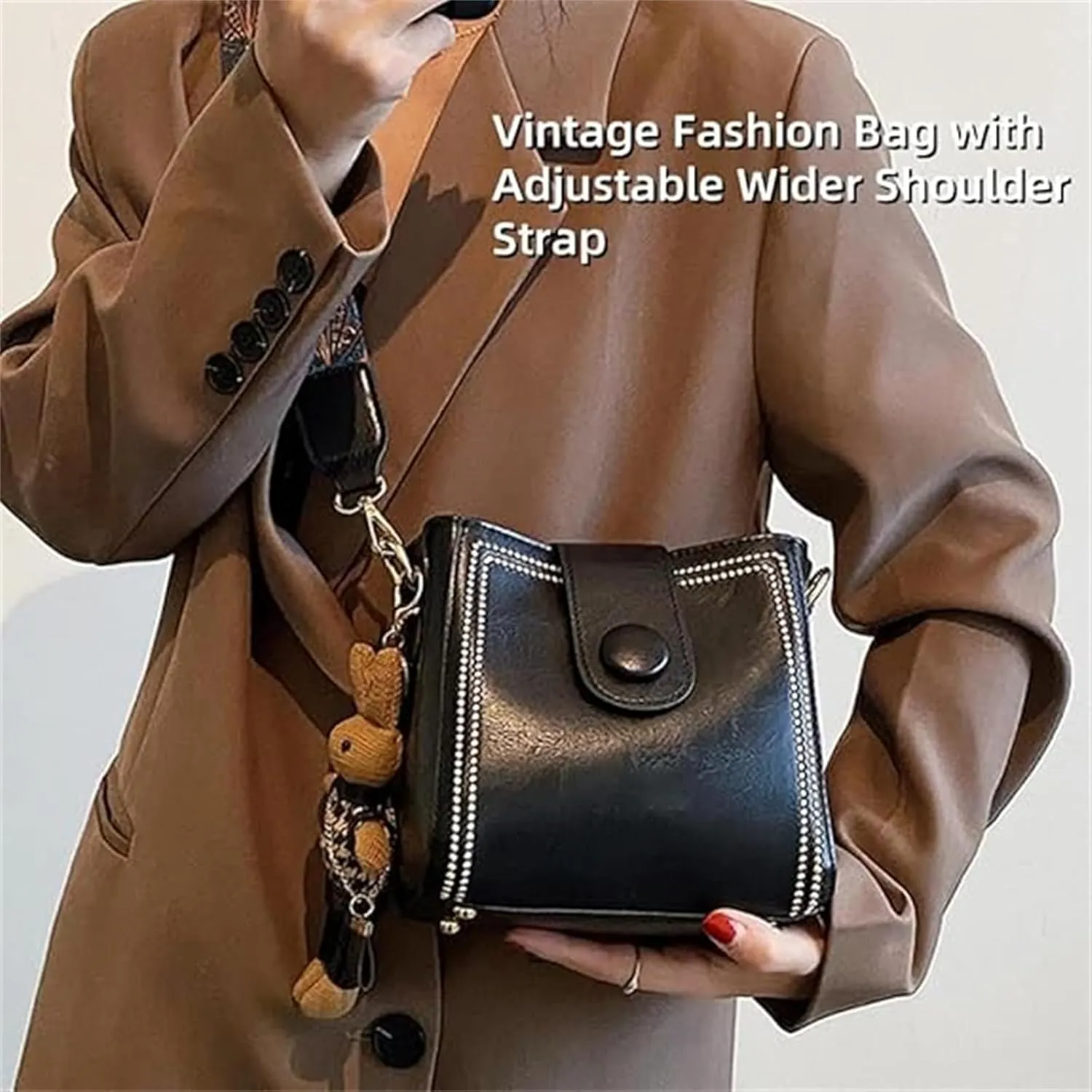 Vintage Fashion Bag With Adjustable Wider Shoulder Strap,Vintage Retro Small Water Bucket Bag,Crossbody Bags for Women