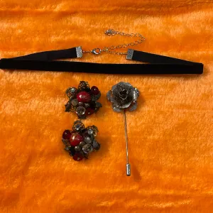 Vintage Floral Earrings & Stick Pin Set