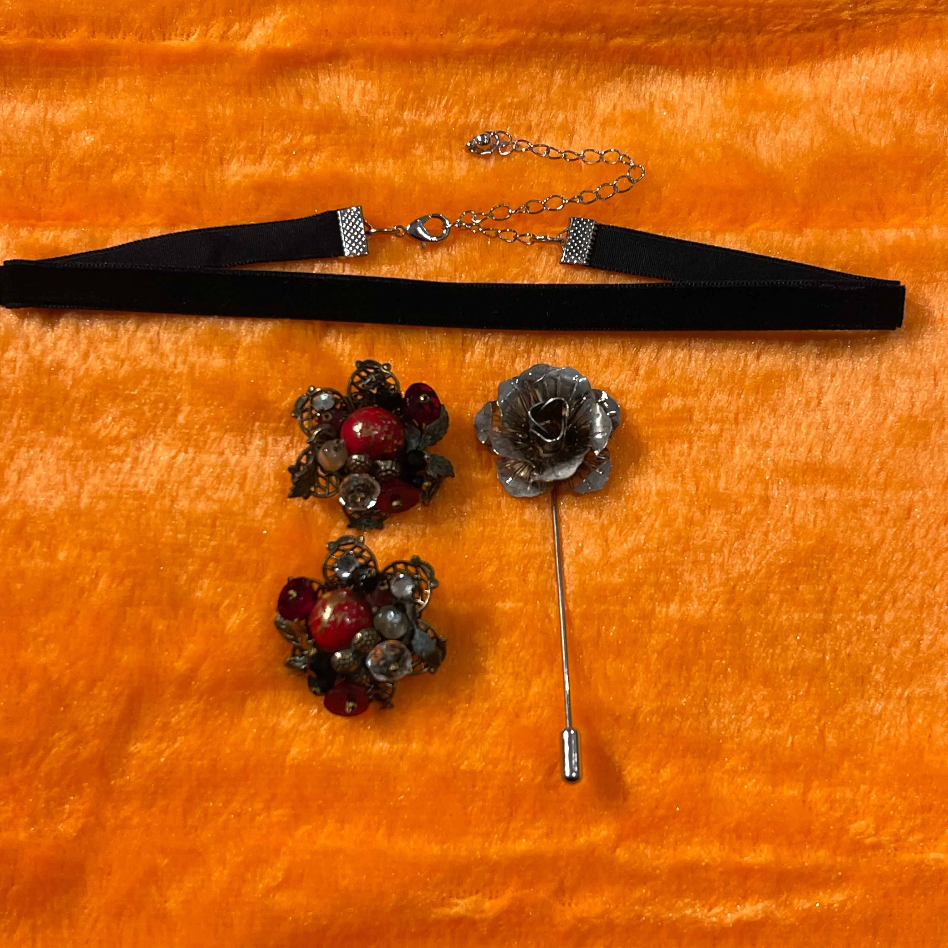 Vintage Floral Earrings & Stick Pin Set