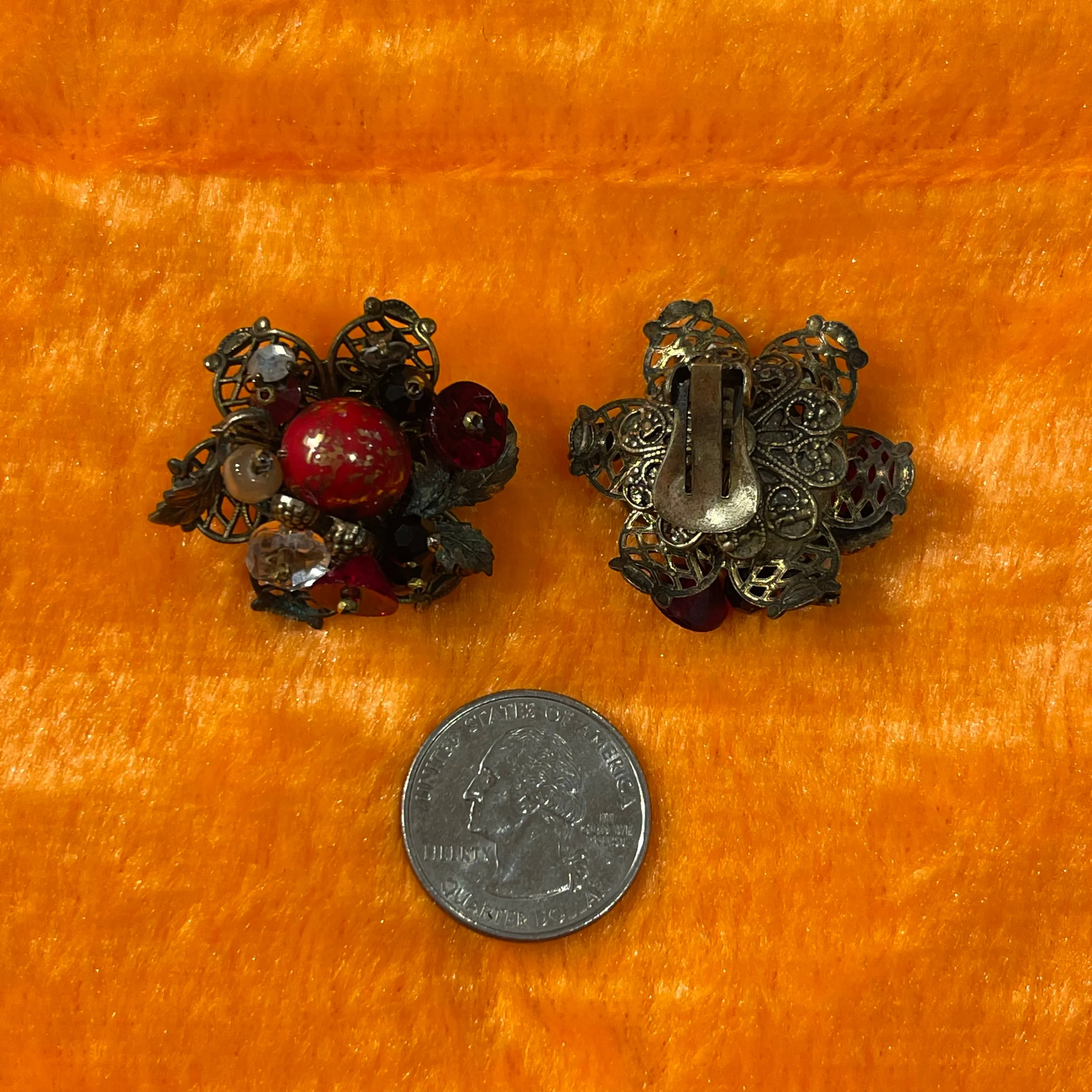 Vintage Floral Earrings & Stick Pin Set