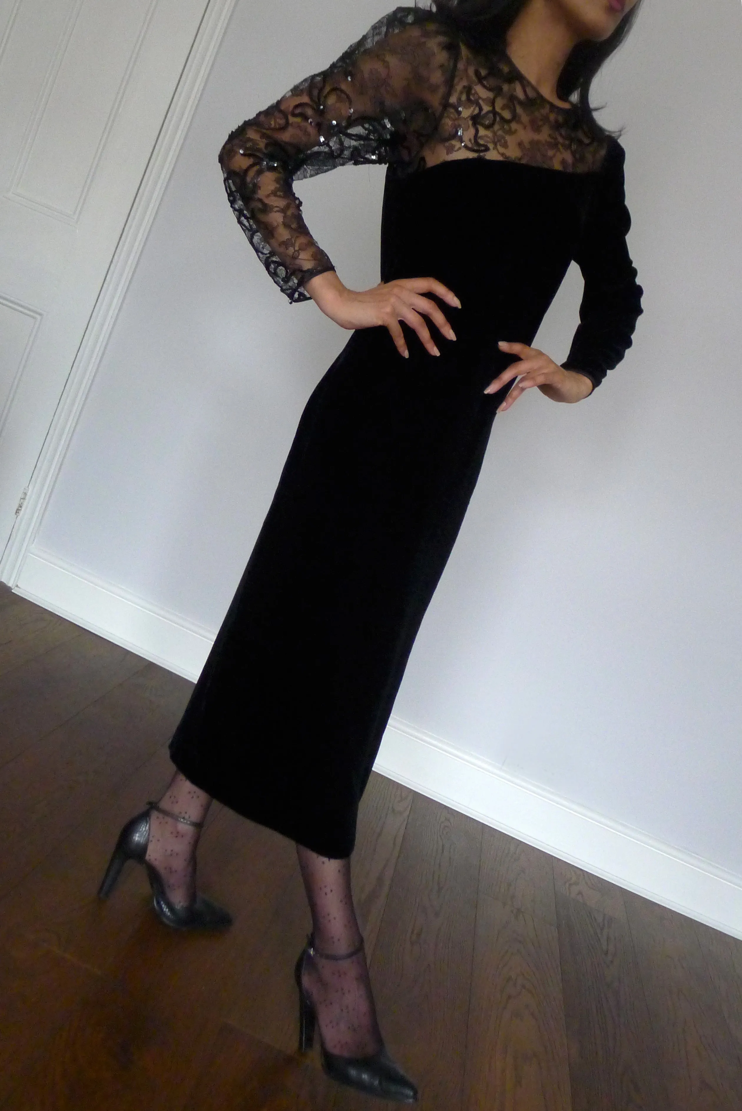 Vintage Louis Féraud Lace Velvet Dress
