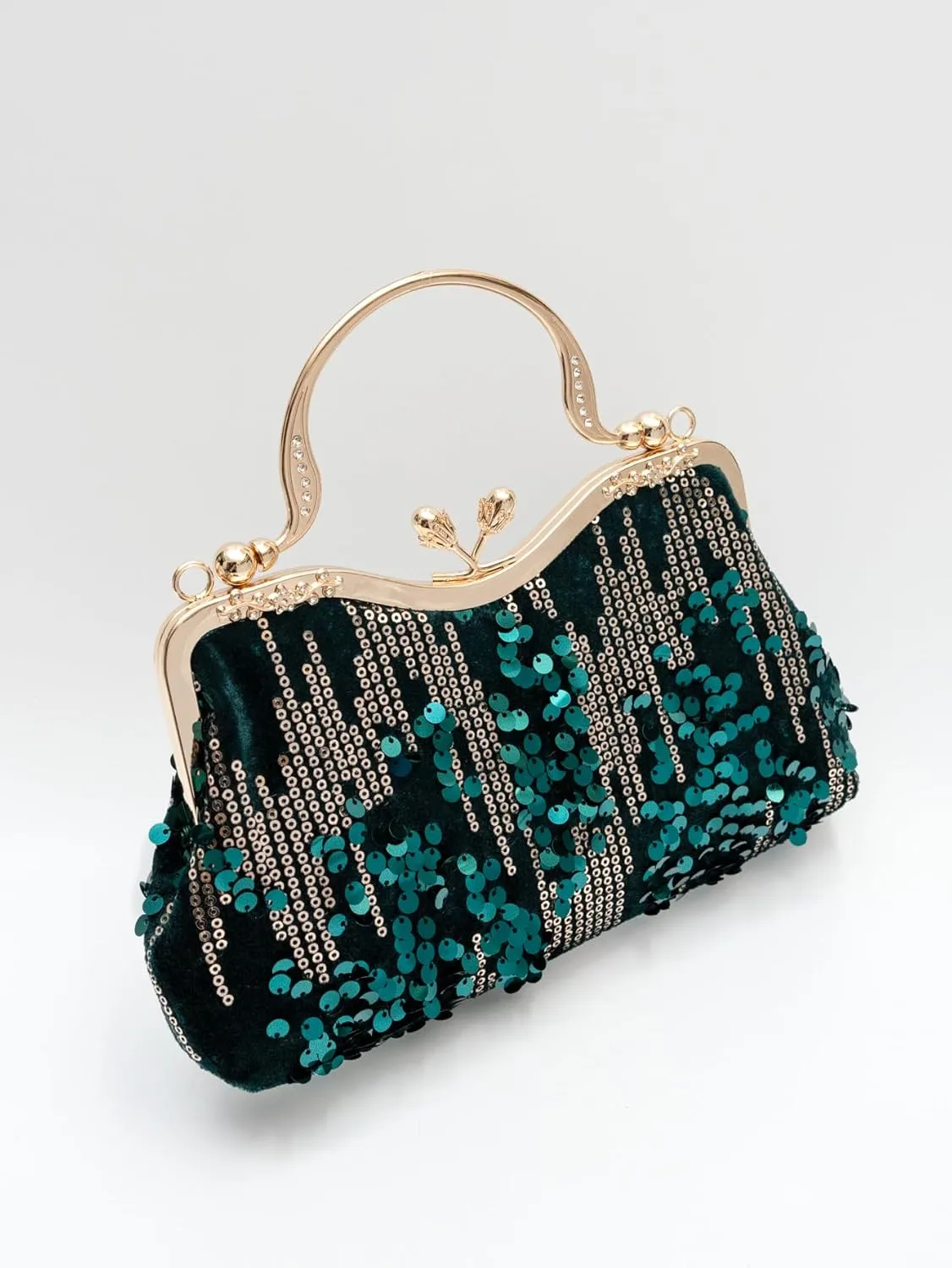 Vintage sequined velvet evening bag flower hardware handbag suitable for banquet wedding party formal occasions