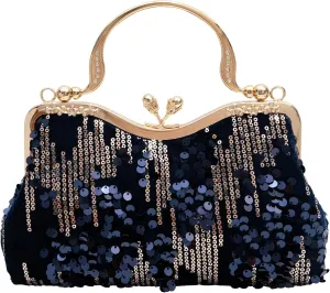 Vintage sequined velvet evening bag flower hardware handbag suitable for banquet wedding party formal occasions