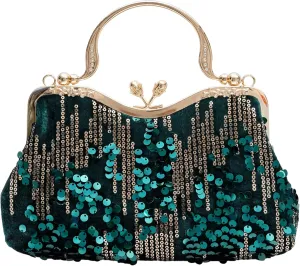 Vintage sequined velvet evening bag flower hardware handbag suitable for banquet wedding party formal occasions