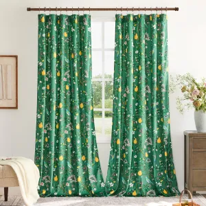 Vintage Velvet Curtains 96 inches for Living Room,Dark Green Victorian Whimsical Botanical Floral Blackout Room Darkening Curtain Drapes,2 Panels Mid Century Anthropologie Bedroom Window Curtains