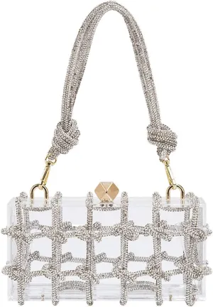 VIRVAR Clear Acrylic Bag, Acrylic Clutch with Rhinestone, Crystal-Embellished Rope Knot Evening Purses for Party Prom Wedding
