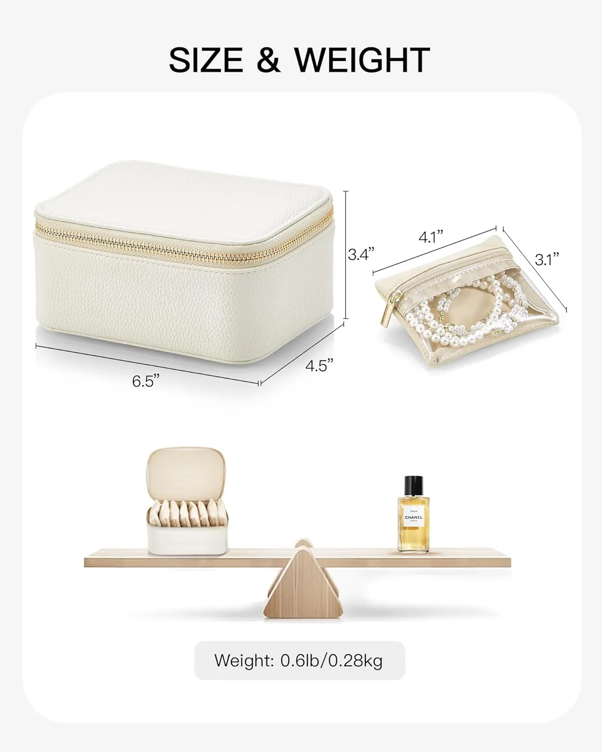 Vlando Mothers Day Gifts,Travel Jewelry Case with 8 Velvet Jewelry Bags Jewelry Travel Organizer Box for Girls Jewelry Box for Rings Earrings Brides Gifts Birthday Gifts for Women Teen(White)
