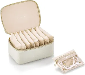 Vlando Mothers Day Gifts,Travel Jewelry Case with 8 Velvet Jewelry Bags Jewelry Travel Organizer Box for Girls Jewelry Box for Rings Earrings Brides Gifts Birthday Gifts for Women Teen(White)