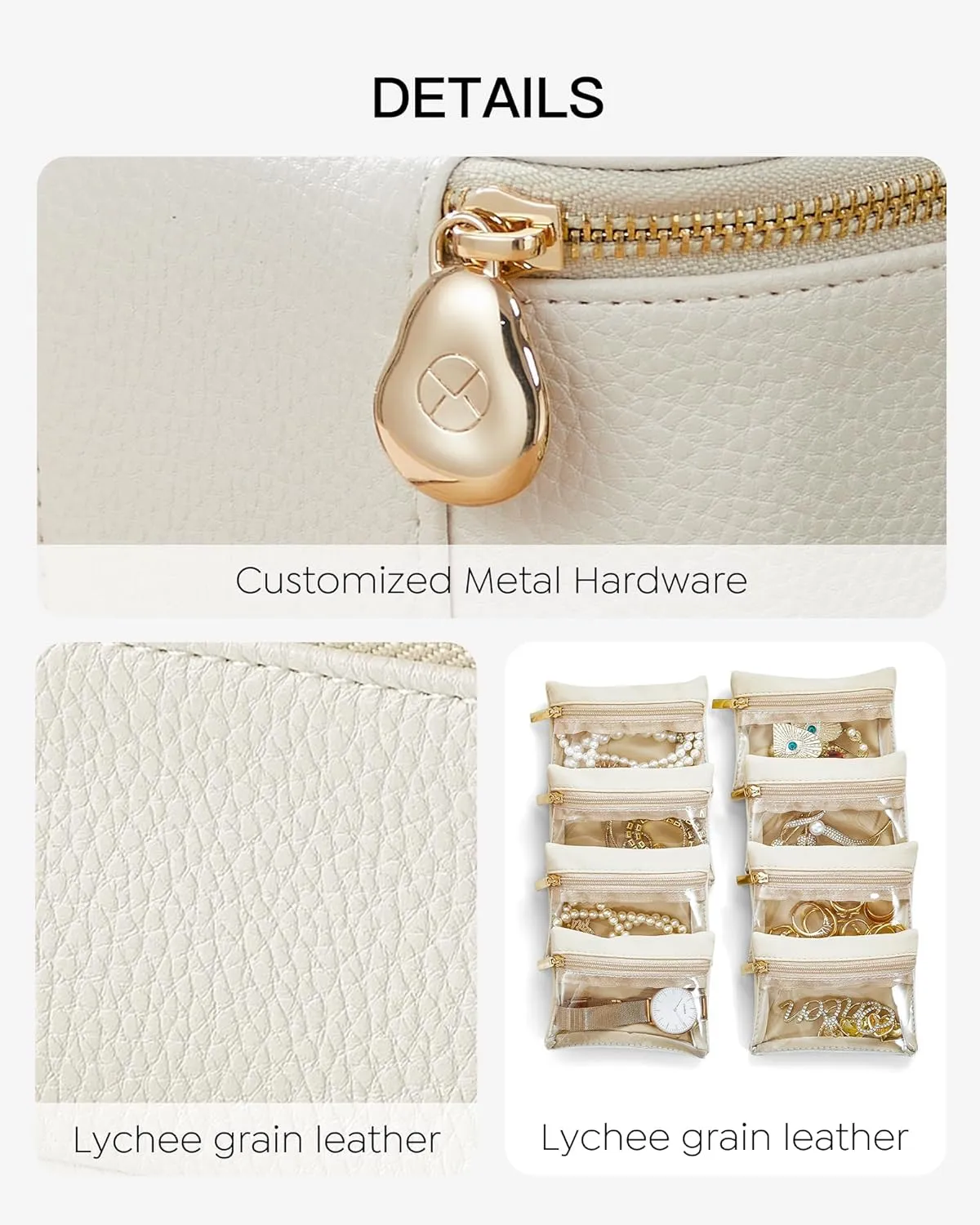 Vlando Mothers Day Gifts,Travel Jewelry Case with 8 Velvet Jewelry Bags Jewelry Travel Organizer Box for Girls Jewelry Box for Rings Earrings Brides Gifts Birthday Gifts for Women Teen(White)