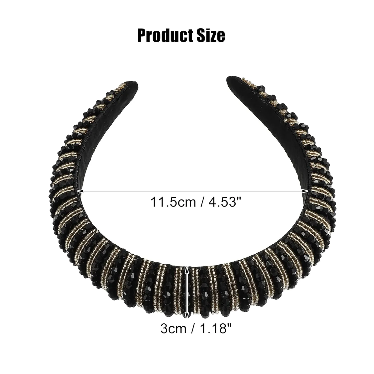 VOCOSTE Rhinestone Headbands - Crystal Embellished, Diamond Bling, Handmade Black, Thick Padded Sparkle Hairbands - Women's Hair Accessories
