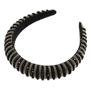 VOCOSTE Rhinestone Headbands - Crystal Embellished, Diamond Bling, Handmade Black, Thick Padded Sparkle Hairbands - Women's Hair Accessories