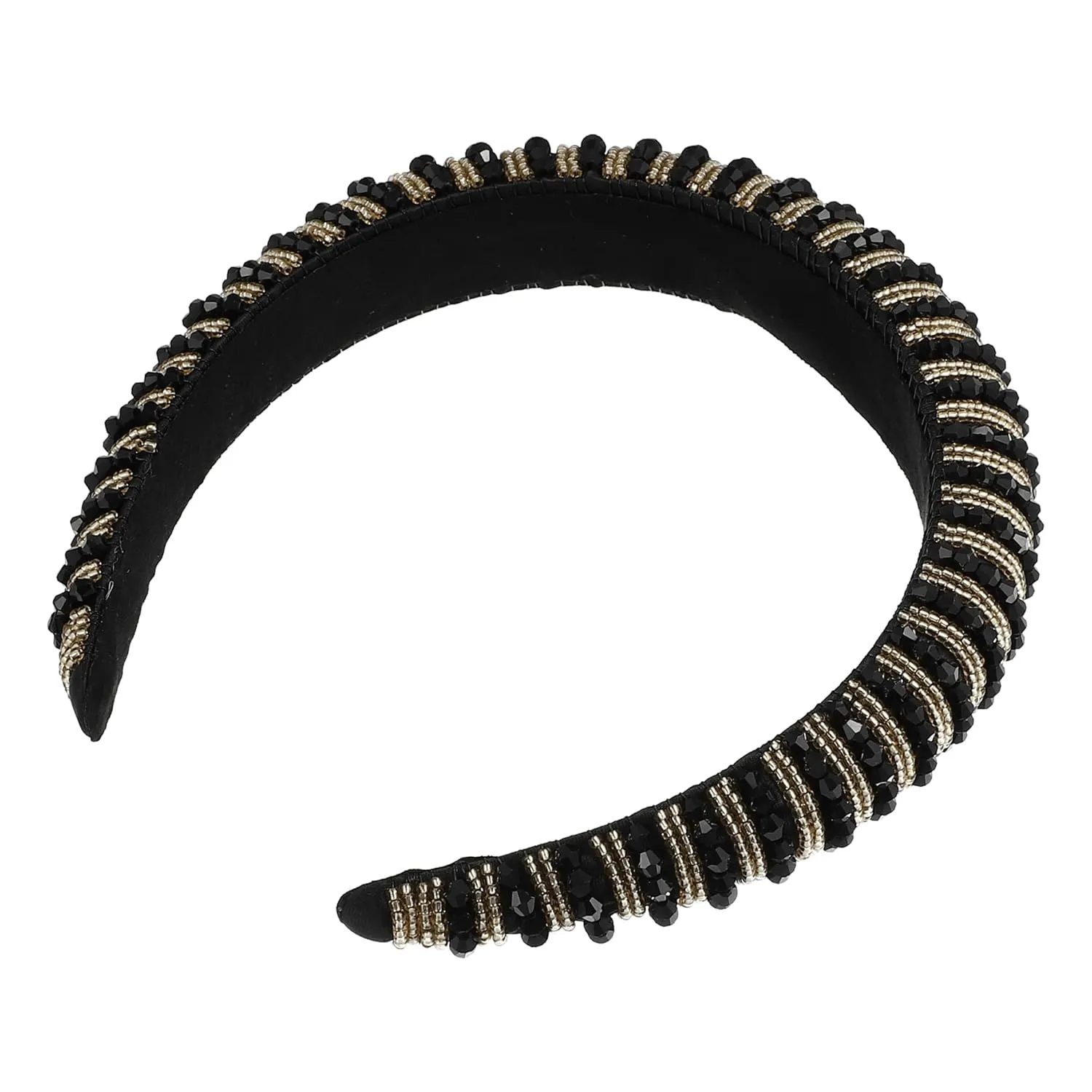 VOCOSTE Rhinestone Headbands - Crystal Embellished, Diamond Bling, Handmade Black, Thick Padded Sparkle Hairbands - Women's Hair Accessories