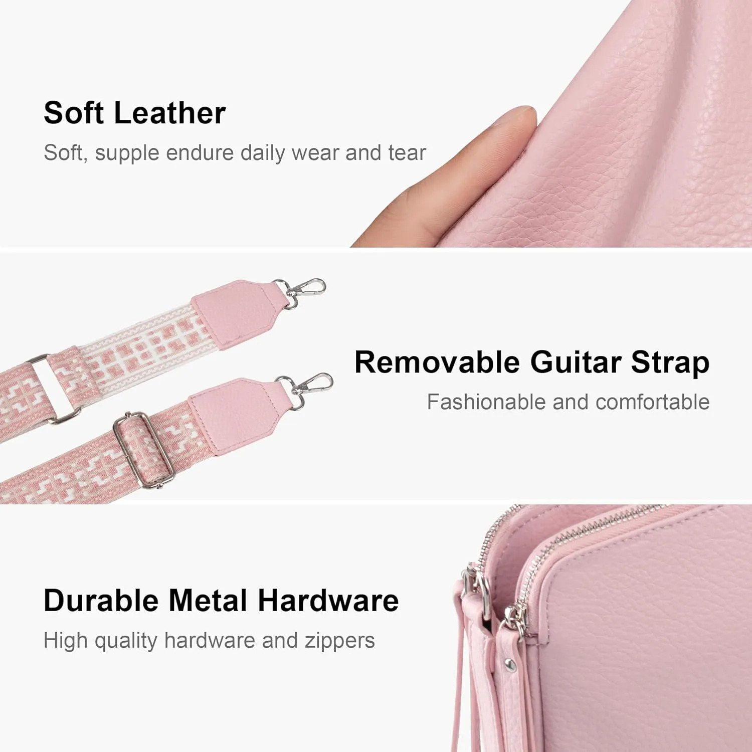 VONAL Leather Crossbody Purse for Women Triple Pockets Designed Shoulder Bag
