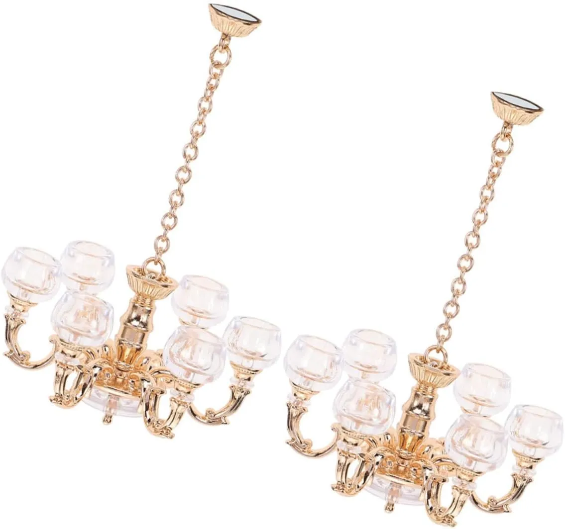 VOSAREA 2pcs Miniature Ceiling Lamp Dollhouse Accessory Hanging Light for Scale Model Decorative Pendant for Tiny House Landscaping and Retro Style Decor