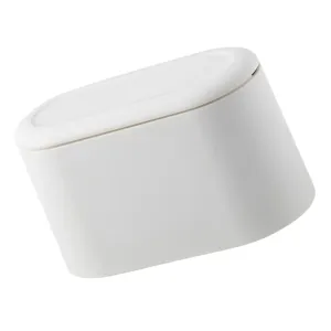 VOSAREA Modern Style Desk Trash Can White Collapsible Bin Lid Small Waste Basket for Office Home