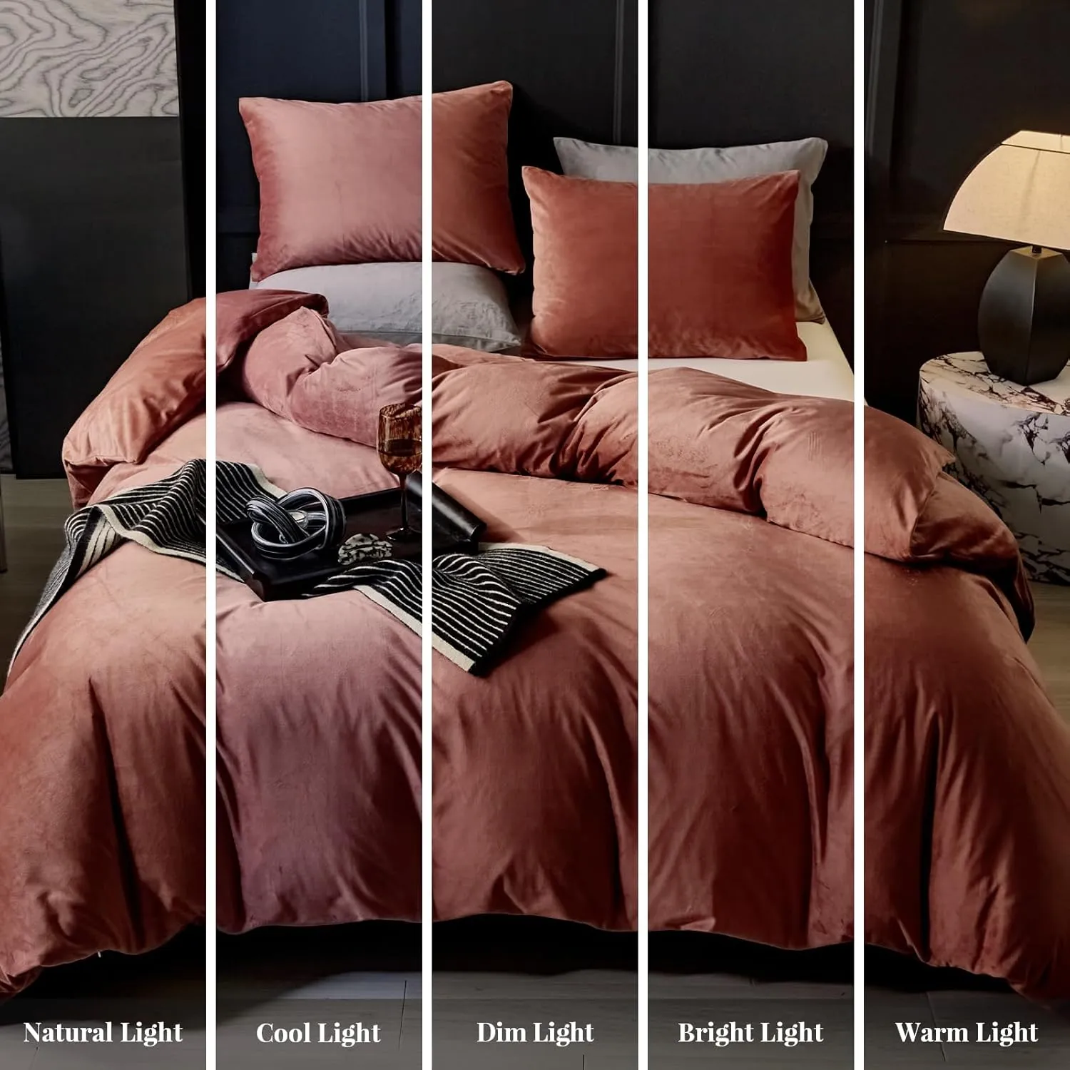 WARMDERN Blush Pink Flannel Velvet Duvet Cover King Size Duvet Cover Bedding Sets, 3pcs Ultra Soft Luxury Textured Modern Crystal Velvet Duvet Covers with Zipper Closure(Blush Pink, King)