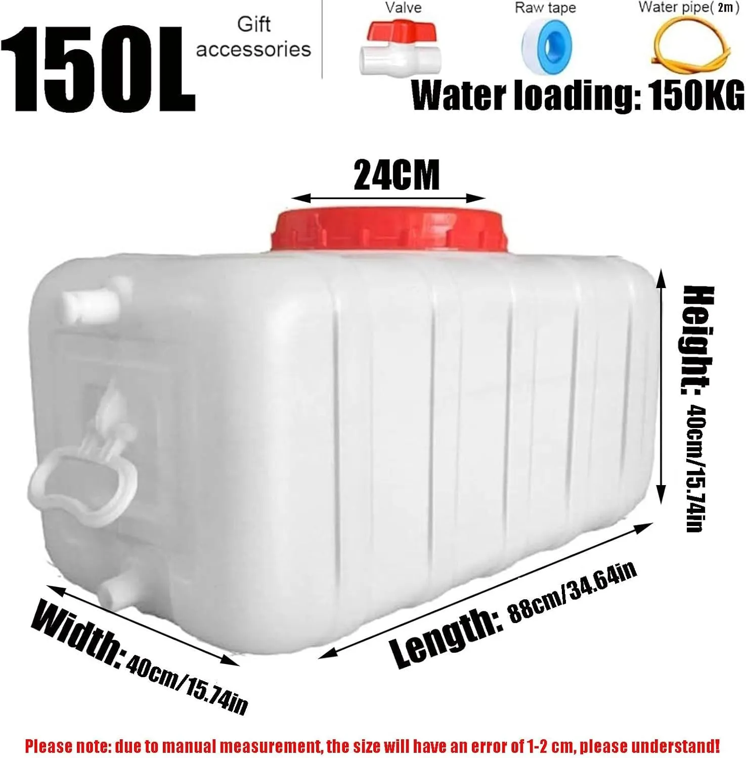 Water Tank Water Container,25L/50L/100L/150L/200L Plastic Food Grade Outdoor Water Storage Containers for Outdoor Camping and Household Emergency