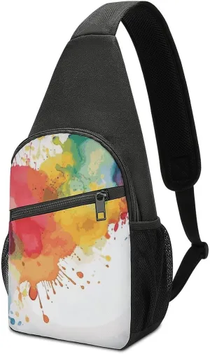 Watercolor Paint Splatters Sling Bag Travel Sling Backpack Man Purse for Men Hiking Crossbody Bags Chest Bag Shoulder Chest Pack