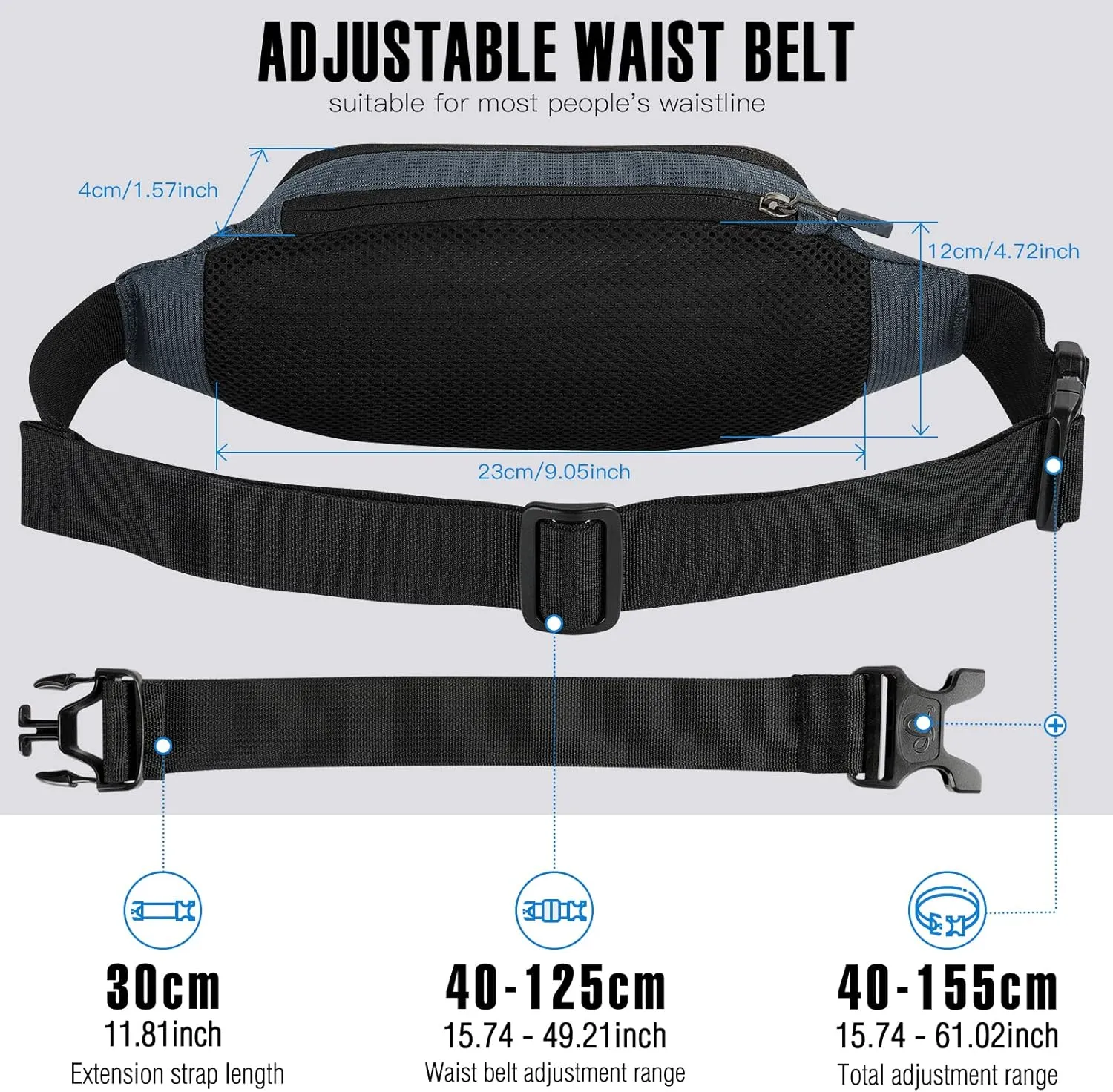WATERFLY Fanny Pack Waist Bag: Small Hip Pouch Bum Bag Fannie Pack Phanny Fannypack Waistpack Bumbag Beltbag Sport Slim Fashionable for Jogging Hiking Hiker Woman Man