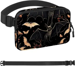 Waterproof Fanny Pack Black Belt Bag with Adjustable Strap for Women and Men,Black and White Bats Crossbody Fanny Bag with Zipper for Hiking Running Travel