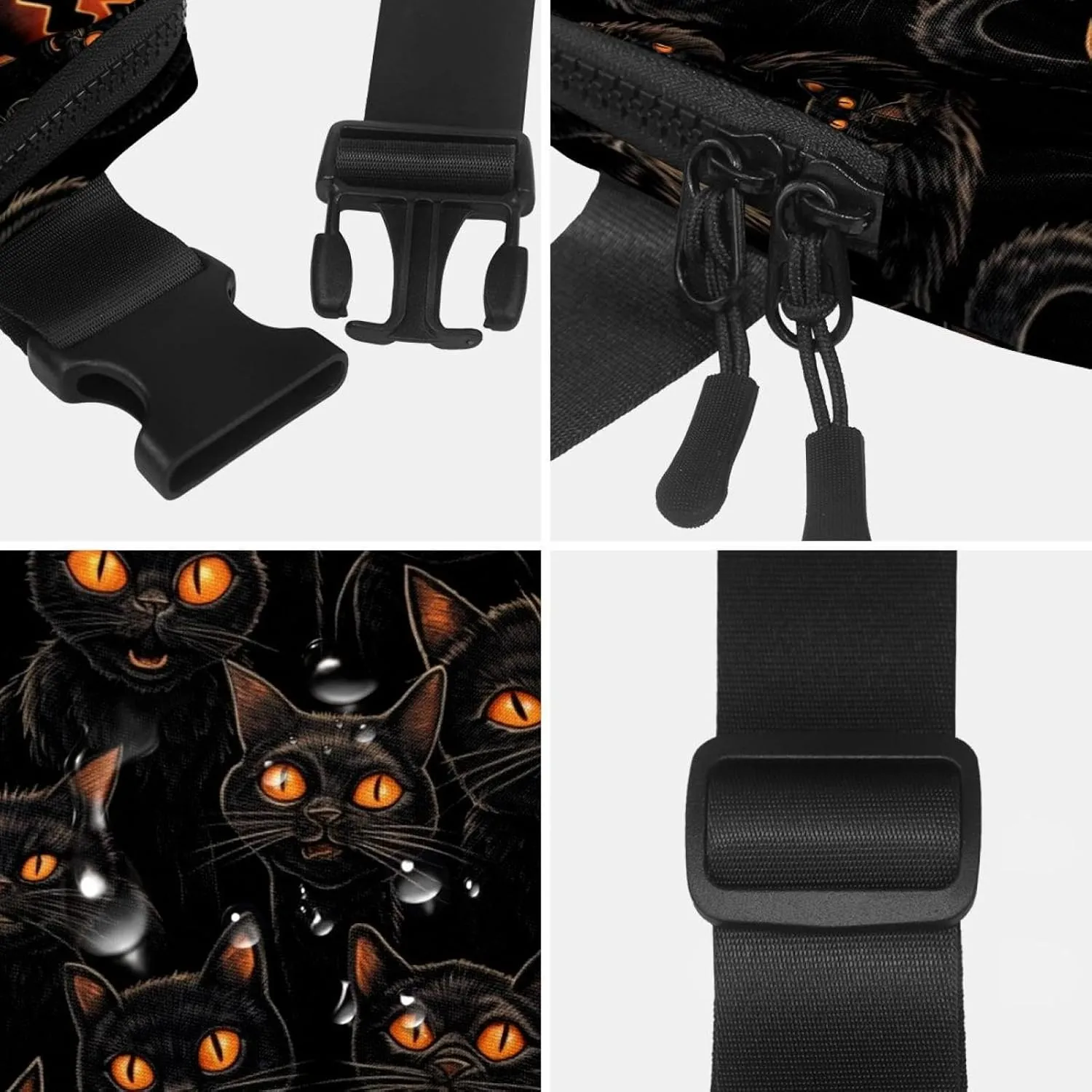 Waterproof Fanny Pack Black Belt Bag with Adjustable Strap for Women and Men,Halloween Cat T Crossbody Fanny Bag with Zipper for Hiking Running Travel
