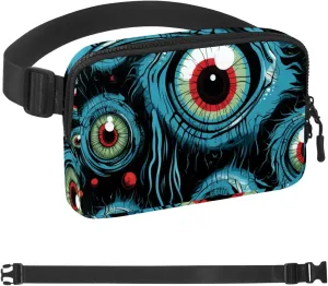 Waterproof Fanny Pack Black Belt Bag with Adjustable Strap for Women and Men,Halloween Eyeball S Crossbody Fanny Bag with Zipper for Hiking Running Travel