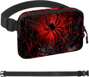 Waterproof Fanny Pack Black Belt Bag with Adjustable Strap for Women and Men,Halloween Spider Web K Crossbody Fanny Bag with Zipper for Hiking Running Travel