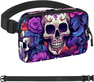 Waterproof Fanny Pack Black Belt Bag with Adjustable Strap for Women and Men,Skull D Crossbody Fanny Bag with Zipper for Hiking Running Travel