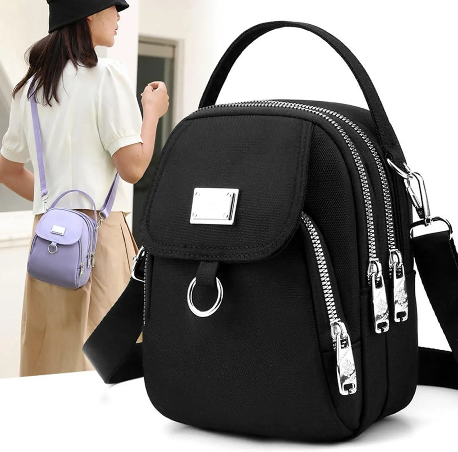 Waterproof Women Crossbody Bag Nylon Messenger Bags Simple Purse for Work, Multi-pocket Storage Shoulder Handbag