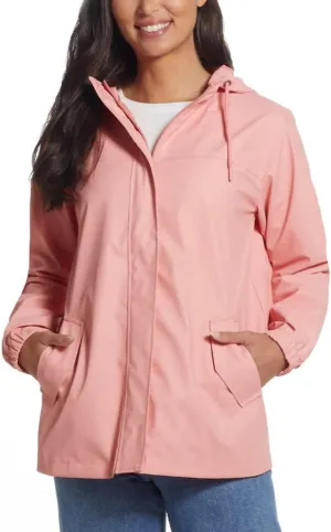 Weatherproof Vintage Womens Waterproof Coated Rain Jacket with Hood -Light Windbreaker Raincoat for Women-Hooded Rain Slicker
