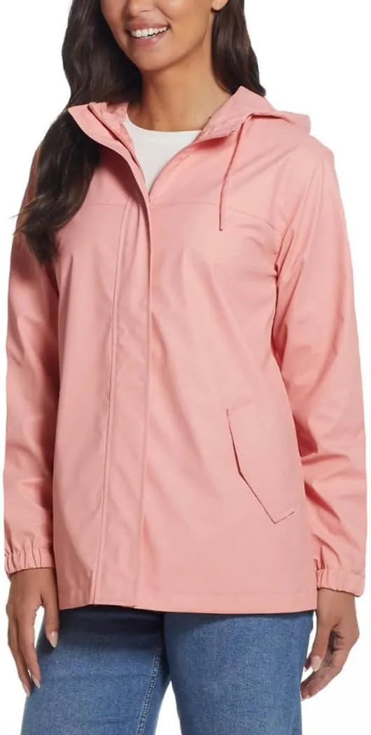Weatherproof Vintage Womens Waterproof Coated Rain Jacket with Hood -Light Windbreaker Raincoat for Women-Hooded Rain Slicker