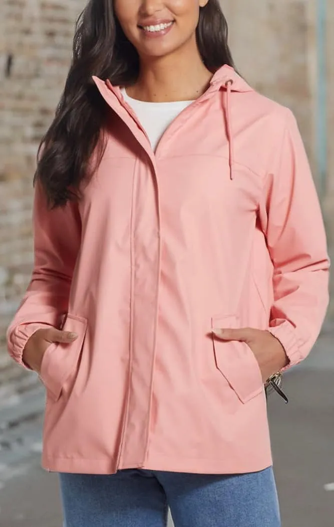 Weatherproof Vintage Womens Waterproof Coated Rain Jacket with Hood -Light Windbreaker Raincoat for Women-Hooded Rain Slicker