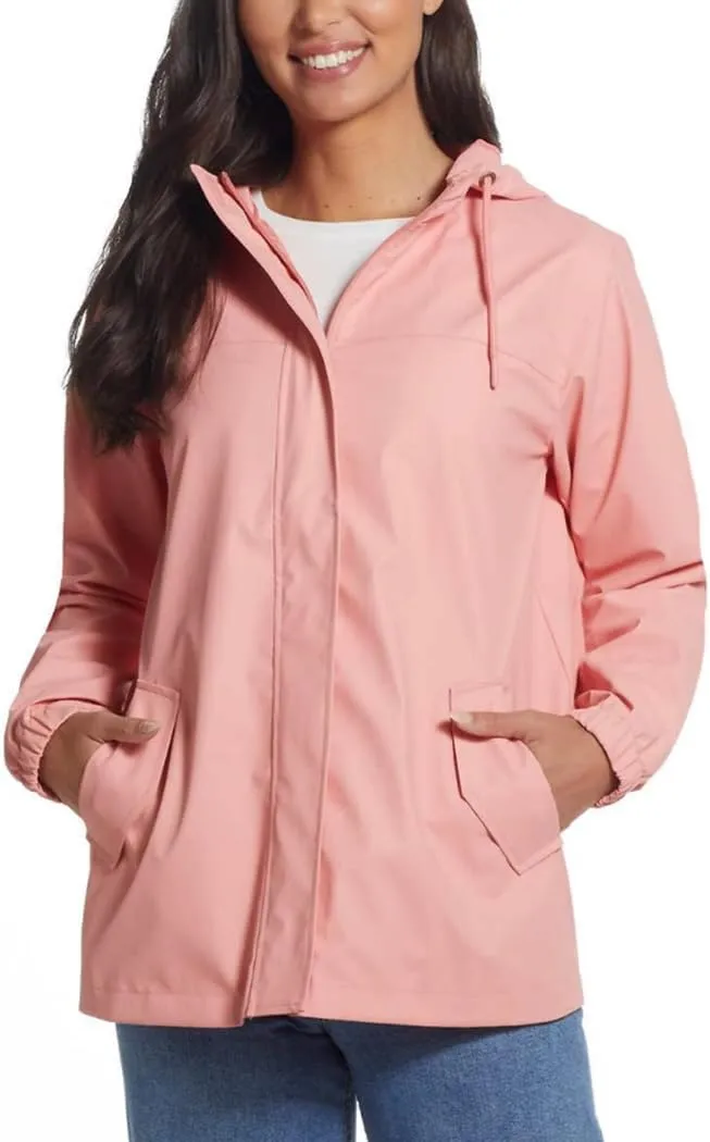 Weatherproof Vintage Womens Waterproof Coated Rain Jacket with Hood -Light Windbreaker Raincoat for Women-Hooded Rain Slicker