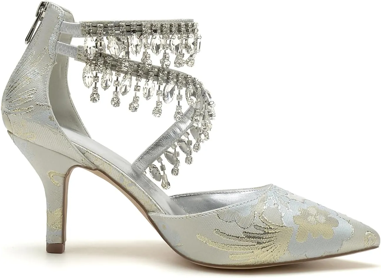 Wedding Shoes Rhinestone Buckle Bridal Silk Women Pointed Toe Satin Pumps High Heel Prom Shoes