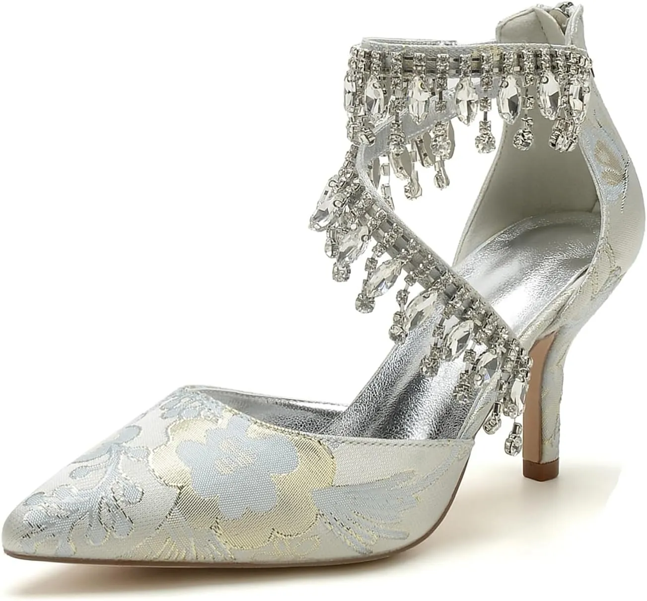 Wedding Shoes Rhinestone Buckle Bridal Silk Women Pointed Toe Satin Pumps High Heel Prom Shoes